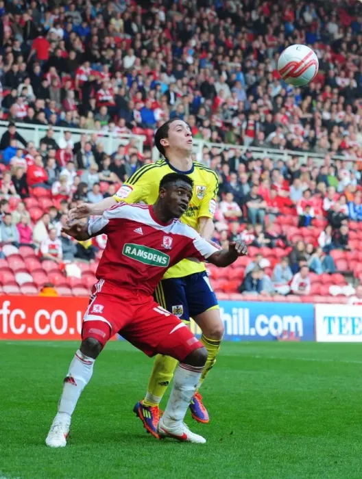 Framed Print : Battling for Supremacy: Hogan Ephraim vs. Barthomew Ogbeche in Middlesbrough vs. Bristol City Football Match, 2012 Framed Print : Battling for Supremacy: Hogan Ephraim vs. Barthomew Ogbeche in Middlesbrough vs. Bristol City Football Match, 2012