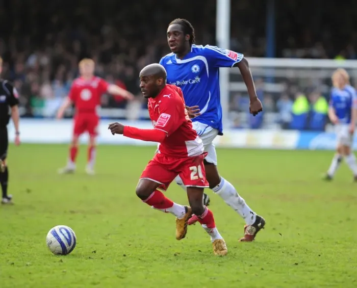 Framed Print : Battling for Supremacy: Jamal Campbell-Ryce vs. Exodus Geohaghon in Peterborough v Bristol City Championship Clash, 2010 Framed Print : Battling for Supremacy: Jamal Campbell-Ryce vs. Exodus Geohaghon in Peterborough v Bristol City Championship Clash, 2010