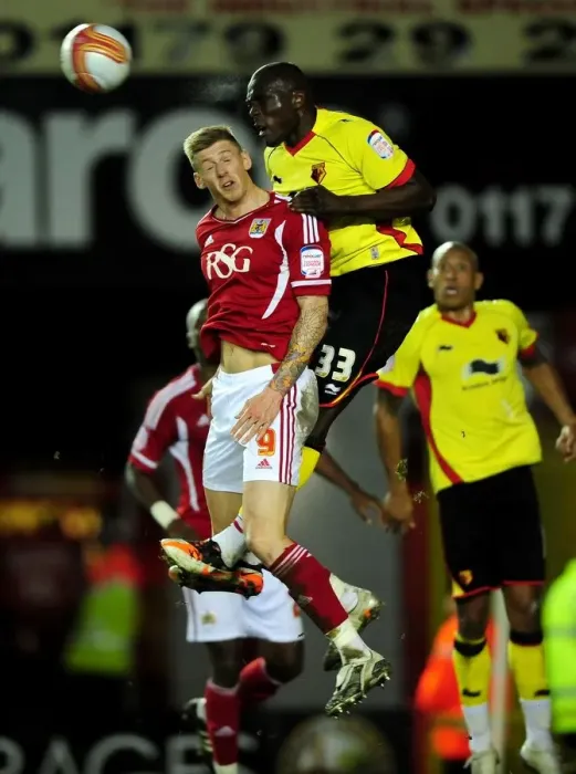 Framed Print : Battling for Supremacy: Jon Stead vs. Nyron Nosworthy in the 2012 Bristol City vs. Watford Football Match Framed Print : Battling for Supremacy: Jon Stead vs. Nyron Nosworthy in the 2012 Bristol City vs. Watford Football Match