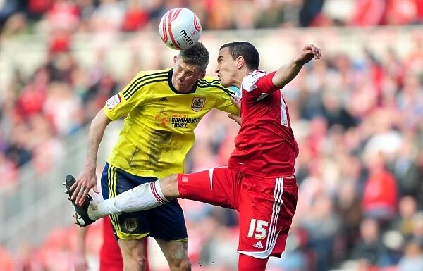 Battling for Supremacy: Jon Stead vs. Seb Hines in Middlesbrough vs. Bristol City Football Match, 2012