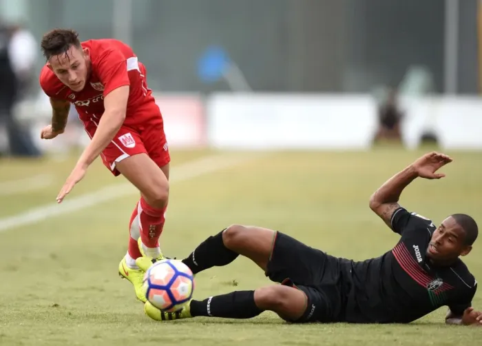 Framed Print : Battling for Supremacy: Josh Brownhill vs. Gabriel Silva in Granada vs. Bristol City Pre-season Clash