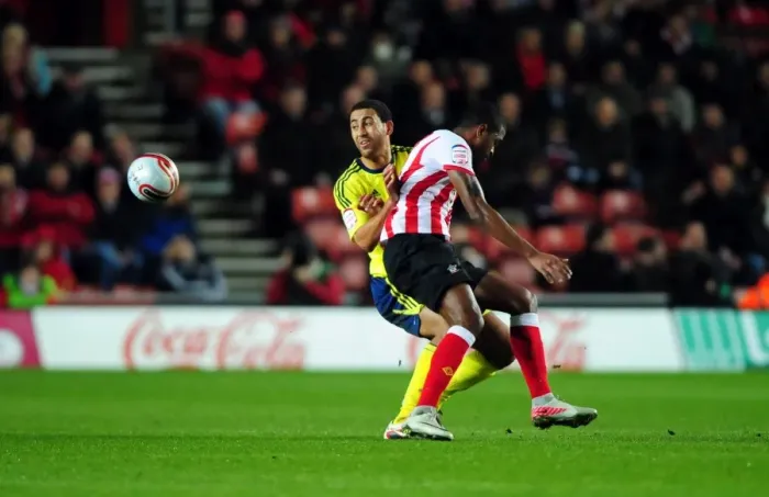 Framed Print : Battling for Supremacy: Lewin Nyatanga vs. Guilherme do Prado in Southampton v Bristol City Championship Clash (December 30, 2011) Framed Print : Battling for Supremacy: Lewin Nyatanga vs. Guilherme do Prado in Southampton v Bristol City Championship Clash (December 30, 2011)