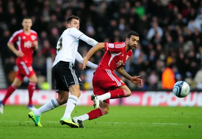 Framed Print : Battling for Supremacy: Liam Fontaine vs. Tamas Priskin in Derby County vs. Bristol City Championship Clash (10 / 12 / 2011) Framed Print : Battling for Supremacy: Liam Fontaine vs. Tamas Priskin in Derby County vs. Bristol City Championship Clash (10 / 12 / 2011)