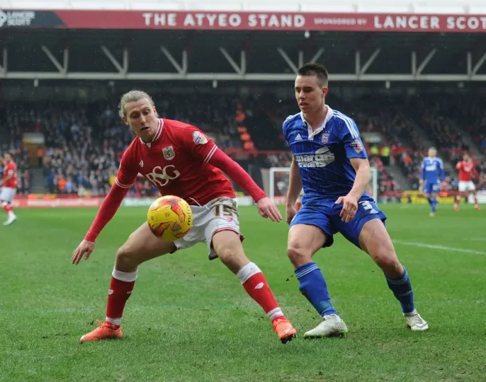Framed Print : Battling for Supremacy: Luke Freeman vs. Jonas Knudsen in the Championship Clash between Bristol City and Ipswich Town Framed Print : Battling for Supremacy: Luke Freeman vs. Jonas Knudsen in the Championship Clash between Bristol City and Ipswich Town