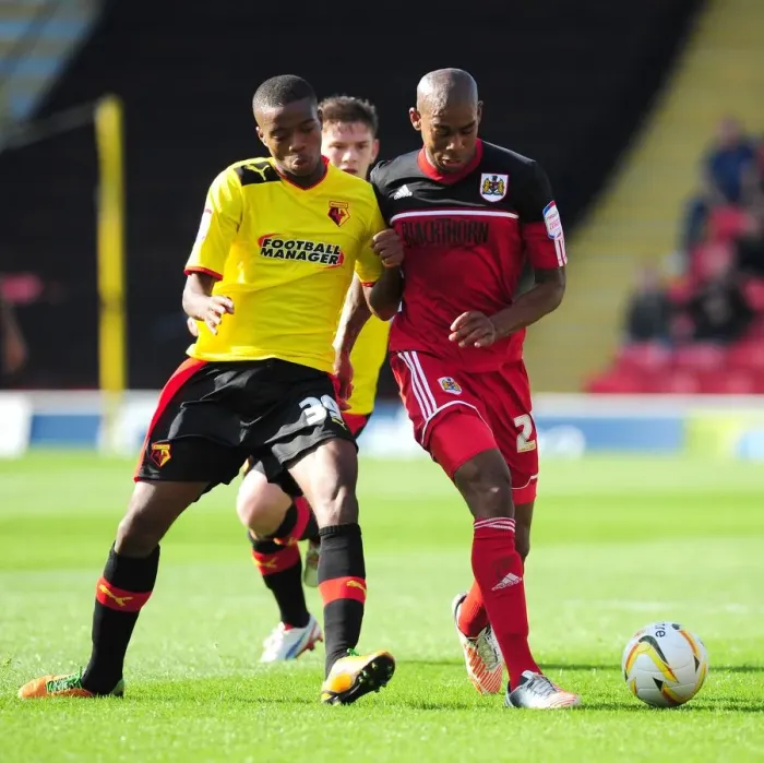 Framed Print : Battling for Supremacy: Marvin Elliott vs. Nathaniel Chalobah in the Championship Clash between Watford and Bristol City Framed Print : Battling for Supremacy: Marvin Elliott vs. Nathaniel Chalobah in the Championship Clash between Watford and Bristol City