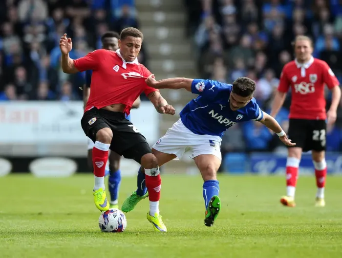 Framed Print : Battling for Supremacy: Tavernier vs. Morsy in Chesterfield vs. Bristol City Clash Framed Print : Battling for Supremacy: Tavernier vs. Morsy in Chesterfield vs. Bristol City Clash