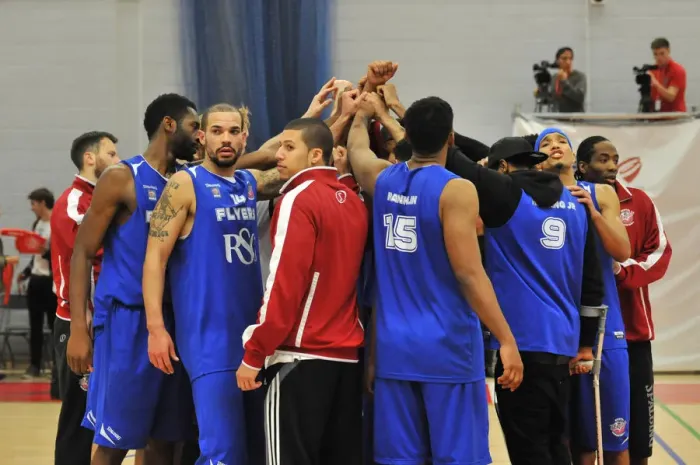 Framed Print : BBL Cup Semi-Final: A Basketball Showdown between Flyers and Rocks at SGS Wise Campus (Bristol Flyers vs Glasgow Rocks)
