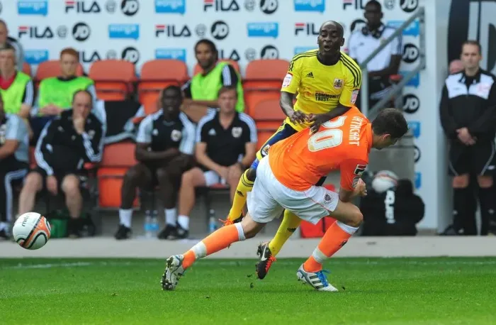 Framed Print : Blackpool vs. Bristol City: Jamal Campbell-Ryce Fouled by Craig Cathcart - League Cup Match, October 1st, 2011 Framed Print : Blackpool vs. Bristol City: Jamal Campbell-Ryce Fouled by Craig Cathcart - League Cup Match, October 1st, 2011