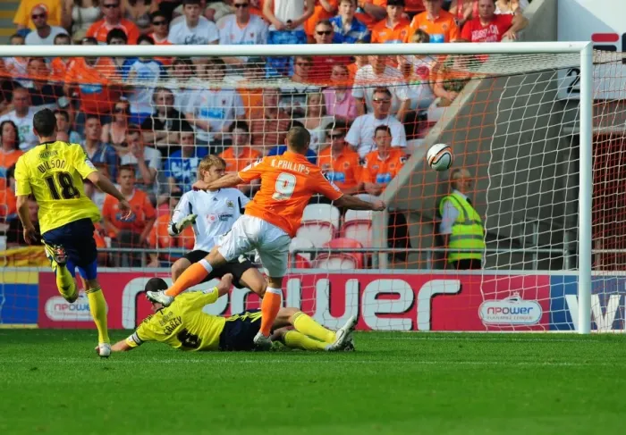 Framed Print : Blackpool's Kevin Phillips Shoots Wide in League Cup Match against Bristol City - 01 / 10 / 2011