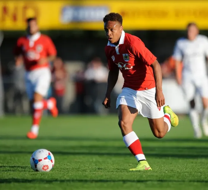 Framed Print : Bobby Reid in Action: Weston Super Mare vs. Bristol City, July 2014