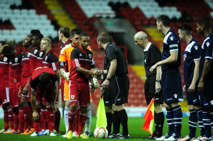 Framed Print : Bobby Reid of Bristol City Shakes Hands with Referee after Match against Millwall, 2012