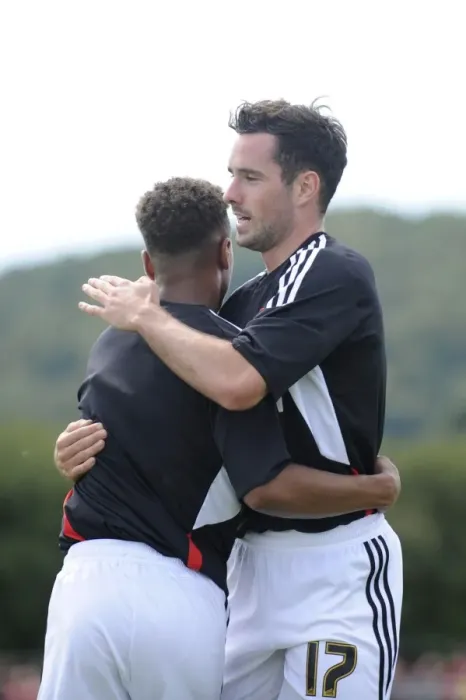 Framed Print : Bobby Reid and Greg Cunningham Celebrate Goal for Bristol City against Portishead Town, July 2014 Framed Print : Bobby Reid and Greg Cunningham Celebrate Goal for Bristol City against Portishead Town, July 2014
