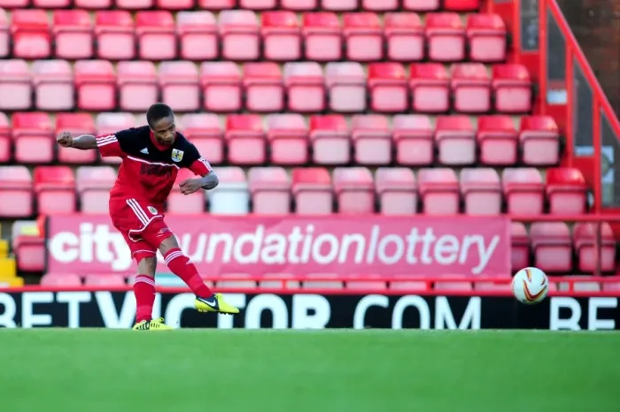 Framed Print : Bobby Reid Scores Dramatic Free-Kick for Bristol City U21s against Colchester United, Ashton Gate, 2012 Framed Print : Bobby Reid Scores Dramatic Free-Kick for Bristol City U21s against Colchester United, Ashton Gate, 2012