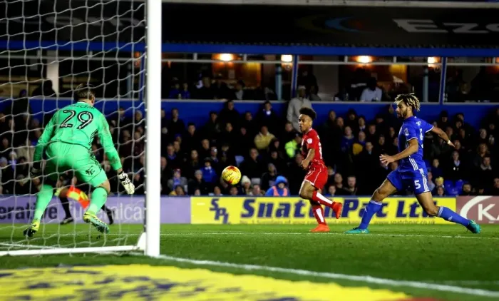 Framed Print : Bobby Reid's Moment of Glory: Aiming for the Net in Birmingham City vs. Bristol City, 2016