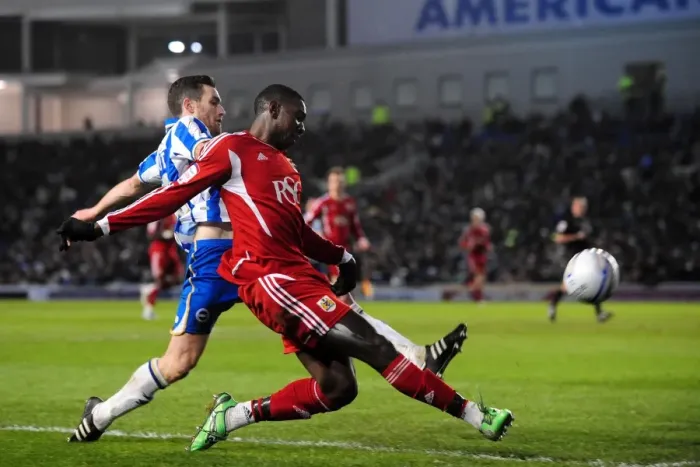 Framed Print : Bolasie Centers for Bristol City in Championship Clash vs. Brighton (14-01-2012)