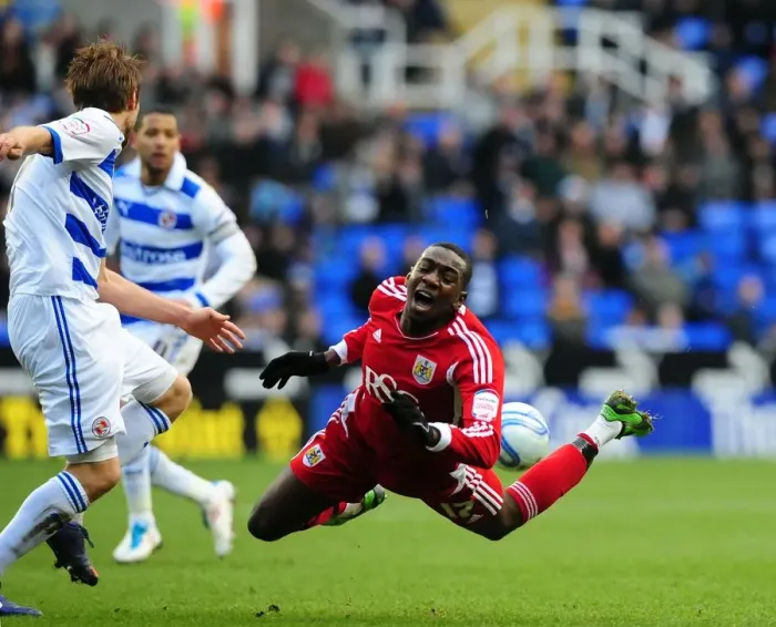 Framed Print : Bolasie Fouled by Gorkss: Reading vs. Bristol City, Championship Match, 28 / 01 / 2012 Framed Print : Bolasie Fouled by Gorkss: Reading vs. Bristol City, Championship Match, 28 / 01 / 2012