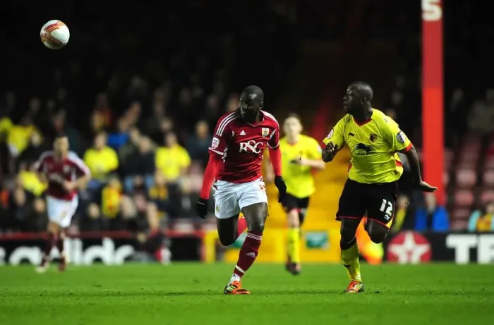 Framed Print : Bolasie vs. Doyley: A Battle for the Ball at Ashton Gate, 2012 - Bristol City vs. Watford Football Match