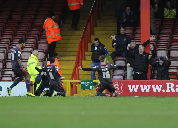 Framed Print : Brad Potts Goal Celebration: Bristol City vs. Carlisle United, 01-02-2014