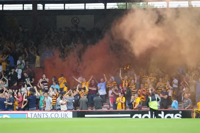 Framed Print : Bradford City Fans Celebrate Equalizer at Ashton Gate: Bristol City vs. Bradford City, Sky Bet League One Framed Print : Bradford City Fans Celebrate Equalizer at Ashton Gate: Bristol City vs. Bradford City, Sky Bet League One