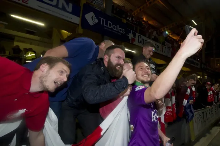 Framed Print : Bradford City vs. Bristol City: Luke Ayling's Euphoric Moment with Fans - Promotion Celebration (Exclusive)