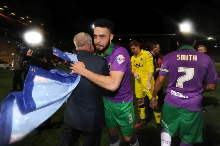 Framed Print : Bradford City vs. Bristol City: Derrick Williams and Steve Lansdown Celebrate Promotion to Sky Bet Championship