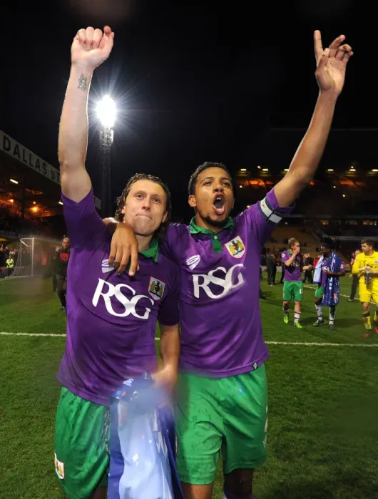 Framed Print : Bradford City vs. Bristol City: Luke Freeman and Korey Smith Celebrate Promotion to Sky Bet Championship after 0-6 Win Framed Print : Bradford City vs. Bristol City: Luke Freeman and Korey Smith Celebrate Promotion to Sky Bet Championship after 0-6 Win
