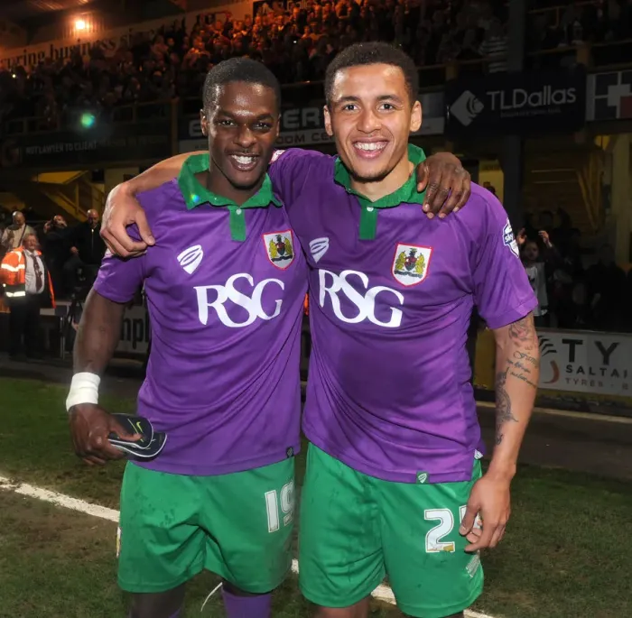 Framed Print : Bradford City vs. Bristol City: Kieran Agard and James Tavernier Celebrate Promotion to Sky Bet Championship after 0-6 Win Framed Print : Bradford City vs. Bristol City: Kieran Agard and James Tavernier Celebrate Promotion to Sky Bet Championship after 0-6 Win