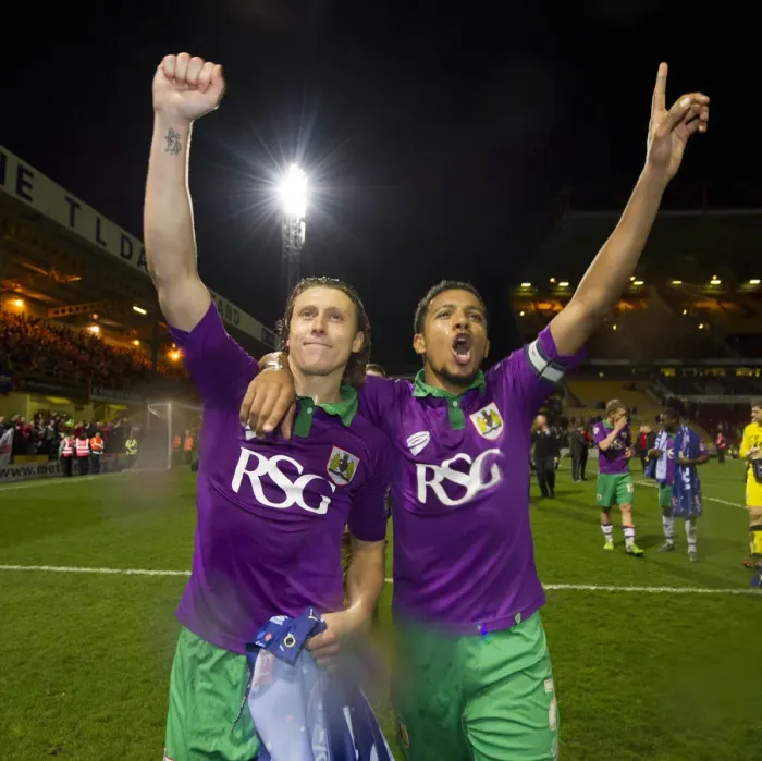 Framed Print : Bradford City vs. Bristol City: Luke Ayling and Korey Smith Celebrate Promotion to Championship