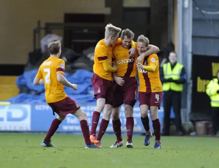 Framed Print : Bradford City vs. Bristol City: Sam Baldock's Goal Celebration (January 11, 2014)