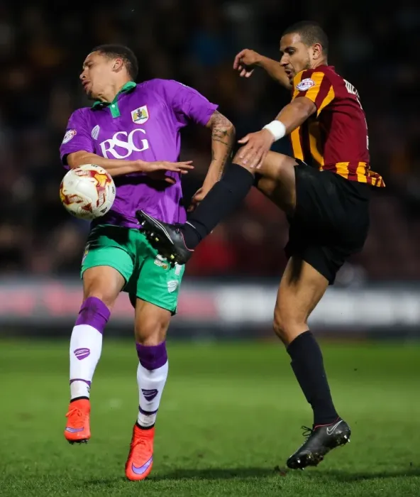 Framed Print : Bradford City vs. Bristol City Showdown: Meredith Clears the Path to Promotion