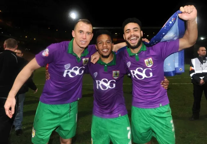 Framed Print : Bradford City vs. Bristol City: Wilbraham, Smith, and Williams Celebrate Promotion to Sky Bet Championship after 0-6 Win