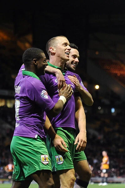 Bradford City vs. Bristol City: Wilbraham's Goal Celebration with Agard and Cunningham (April 14, 2015)