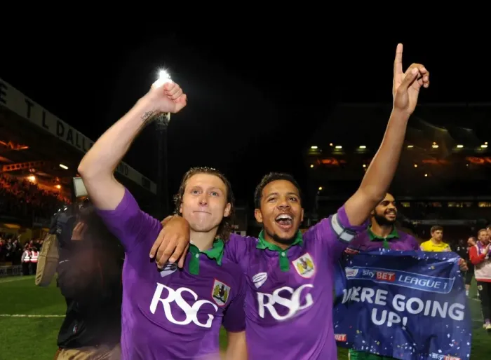 Framed Print : Bradford vs. Bristol City: Luke Freeman and Korey Smith's Euphoric Promotion Moment
