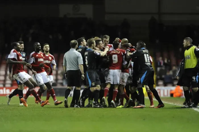 Framed Print : Brawl at Ashton Gate: Bristol City vs. Stevenage Football Match, December 2013 Framed Print : Brawl at Ashton Gate: Bristol City vs. Stevenage Football Match, December 2013