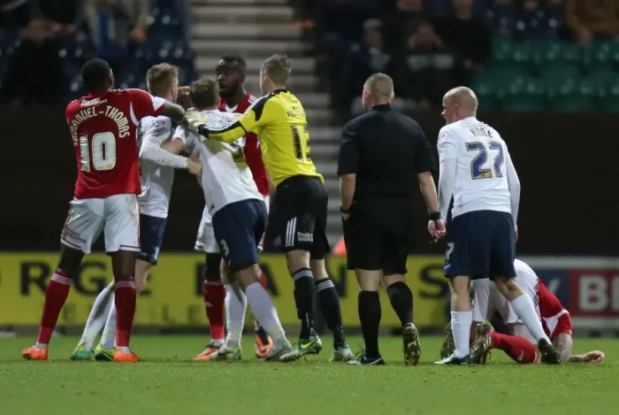 Framed Print : Brawl at Deepdale: Gallagher and Osborne Ejected in Intense Preston North End vs. Bristol City Clash Framed Print : Brawl at Deepdale: Gallagher and Osborne Ejected in Intense Preston North End vs. Bristol City Clash