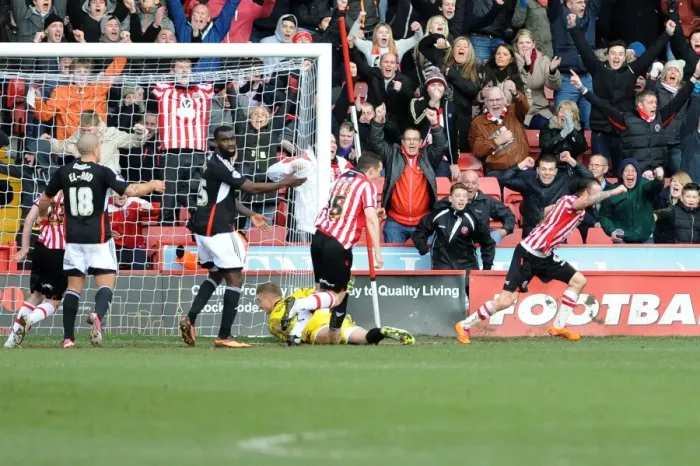 Framed Print : Brayford's Goal Celebration: Sheffield United vs. Bristol City, 2014 Framed Print : Brayford's Goal Celebration: Sheffield United vs. Bristol City, 2014