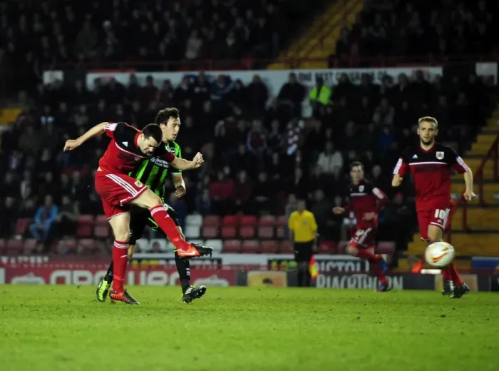 Framed Print : Brendan Moloney's Long-Range Shot vs. Brighton and Hove Albion, 2013
