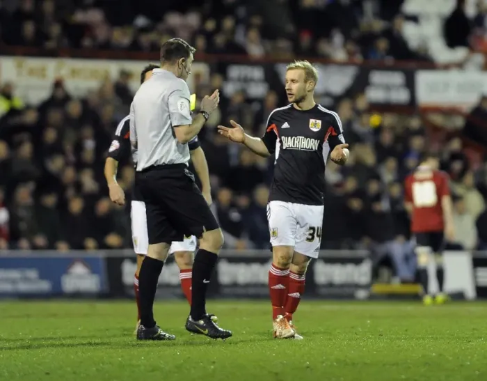 Framed Print : Brentford vs. Bristol City: Simon Gillett Receives Yellow Card Framed Print : Brentford vs. Bristol City: Simon Gillett Receives Yellow Card