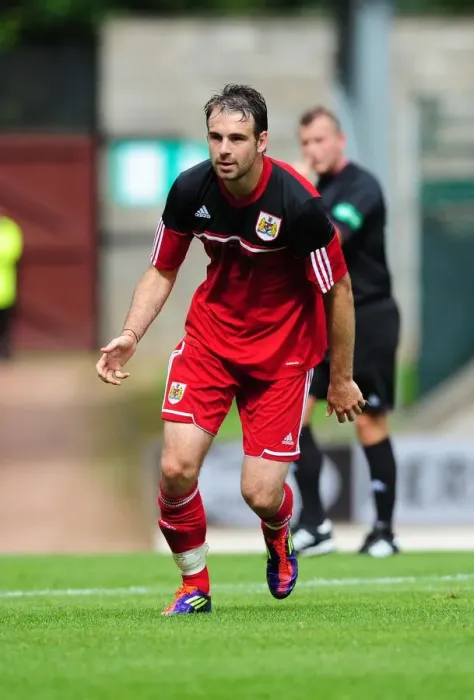 Framed Print : Brett Pitman in Action: Pre-Season Friendly - St Johnstone vs. Bristol City, McDiarmid Park, 2012