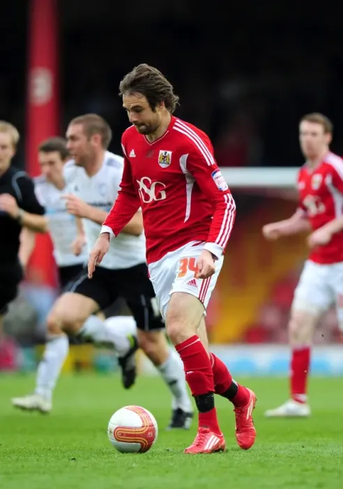 Framed Print : Brett Pitman of Bristol City Faces Off Against Derby County at Ashton Gate Stadium, 2012