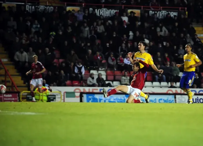 Framed Print : Brett Pitman Scores Double: Bristol City vs. Derby County, Championship Match, Ashton Gate Stadium (11-12-2010)