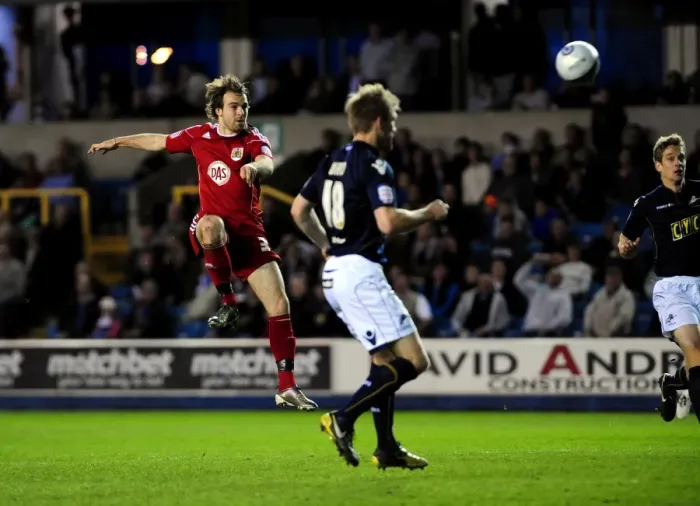 Framed Print : Brett Pitman's Dramatic Volley: Millwall vs. Bristol City, Championship 2011