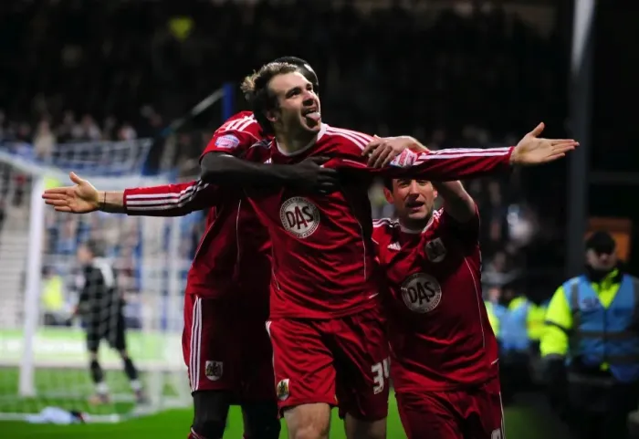 Framed Print : Brett Pitman's Epic Goal Celebration: A Memorable Moment for Bristol City in the Championship Match Against QPR (03 / 01 / 2011) Framed Print : Brett Pitman's Epic Goal Celebration: A Memorable Moment for Bristol City in the Championship Match Against QPR (03 / 01 / 2011)