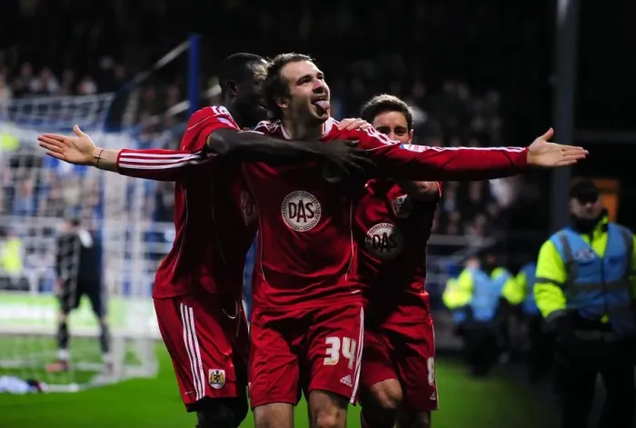 Framed Print : Brett Pitman's Epic Goal Celebration: A Thrilling Championship Moment for Bristol City at QPR (03 / 01 / 2011) Framed Print : Brett Pitman's Epic Goal Celebration: A Thrilling Championship Moment for Bristol City at QPR (03 / 01 / 2011)