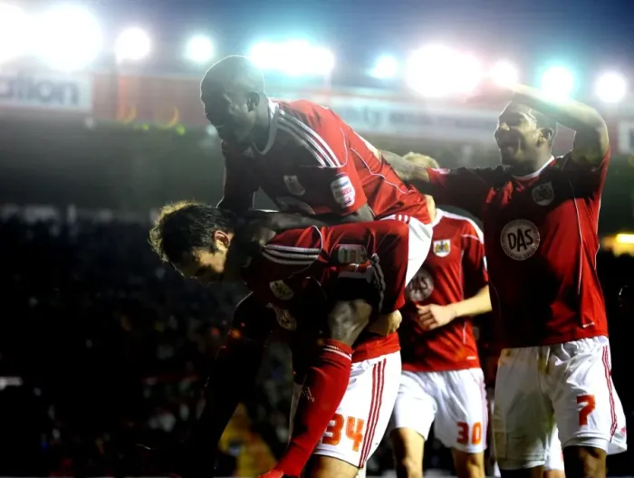 Framed Print : Brett Pitman's Euphoric Goal Celebration: Championship Clash - Bristol City vs. Derby County (11-12-2010) - Ashton Gate Stadium Framed Print : Brett Pitman's Euphoric Goal Celebration: Championship Clash - Bristol City vs. Derby County (11-12-2010) - Ashton Gate Stadium
