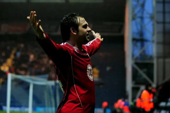 Framed Print : Brett Pitman's Euphoric Goal Celebration: Preston North End vs. Bristol City (Championship, 2011)
