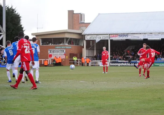 Framed Print : Brett Pitman's Fruitless Free-Kick at Peterborough United, 2012 Framed Print : Brett Pitman's Fruitless Free-Kick at Peterborough United, 2012