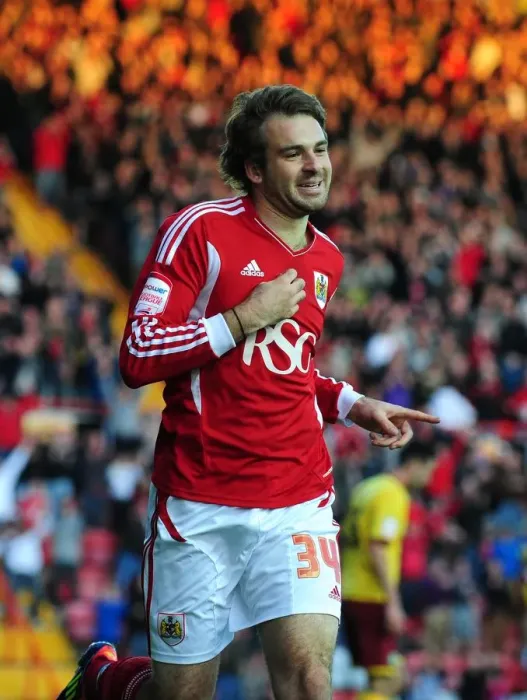 Framed Print : Brett Pitman's Goal Celebration: Bristol City vs. Burnley, Championship Match, 05 / 11 / 2011