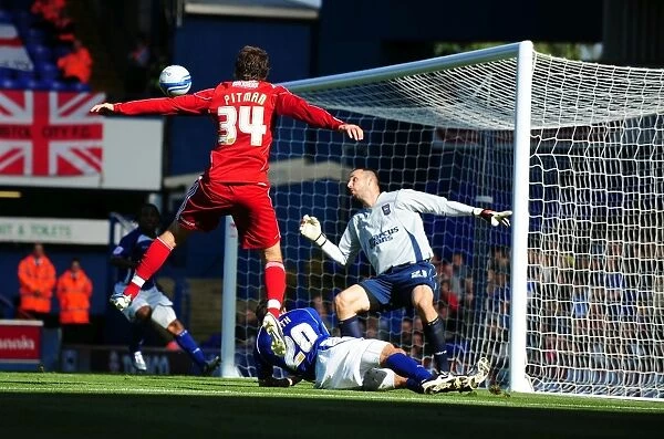 Brett Pitman's Heart-Stopping Near-Miss: A Thwarted Goal for Bristol City in the Championship Showdown against Ipswich Town (August 2010)