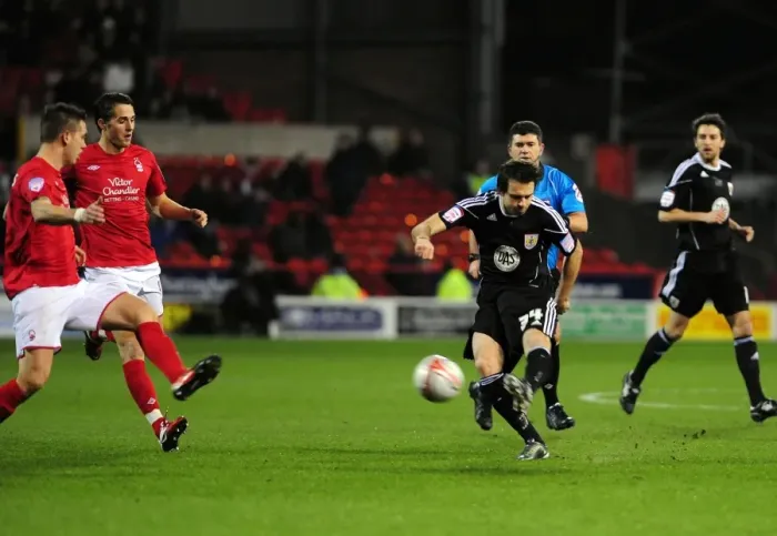 Framed Print : Brett Pitman's Near-Miss: Nottingham Forest vs. Bristol City, Npower Championship (Football), 25 / 01 / 2011